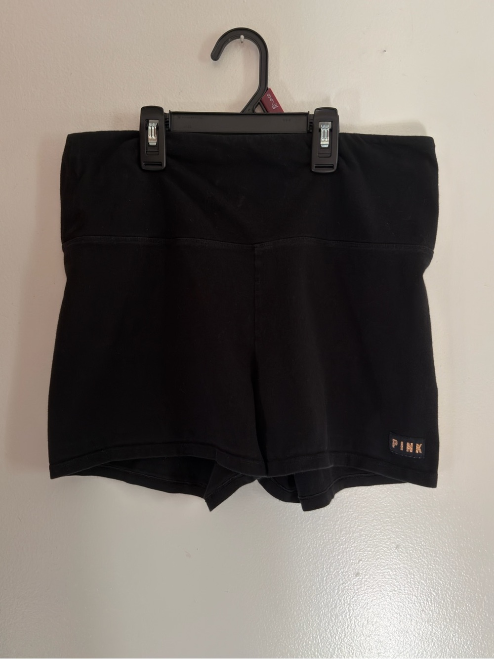 PINK Victoria's Secret Black Fold-Over Waist Bike Shorts